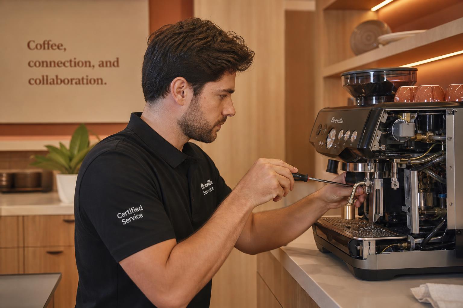Technicien Dolce Break en intervention sur une machine à café en entreprise
